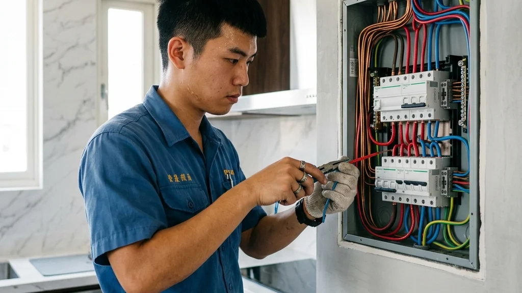 台灣專業水電師傅正一邊核對圖紙一邊穿引更換全新太平洋電線管路。