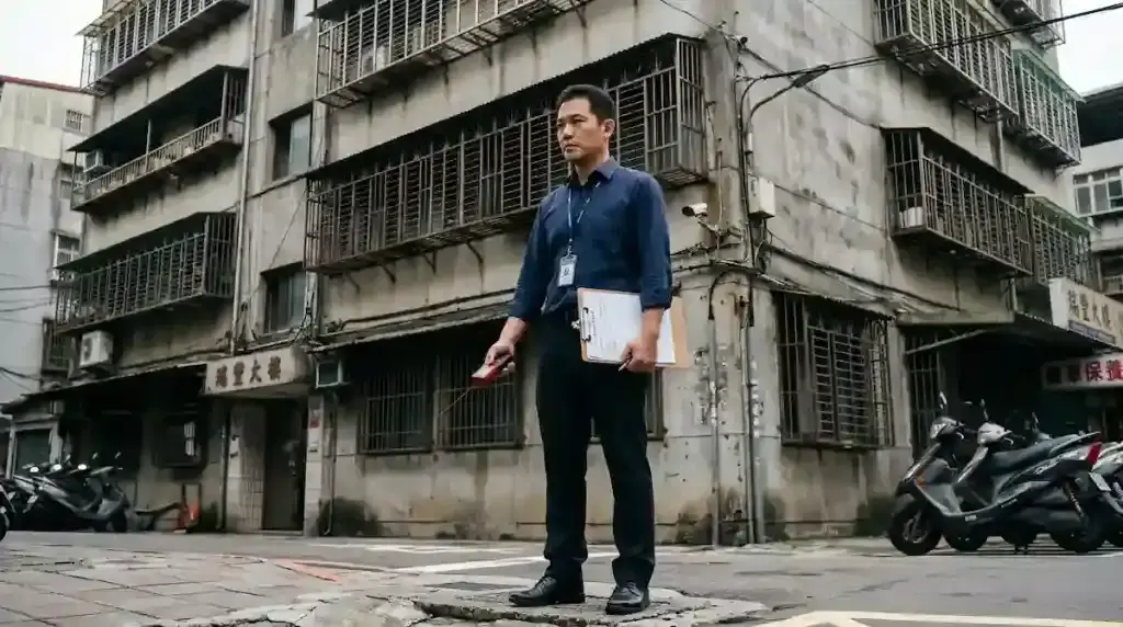銀行估價人員於台灣老公寓現場進行建物殘值與折舊評估