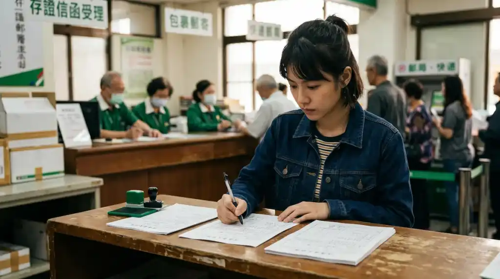 台灣租客於郵局填寫存證信函，正式啟動對抗房東惡意解約的法規防禦機制。