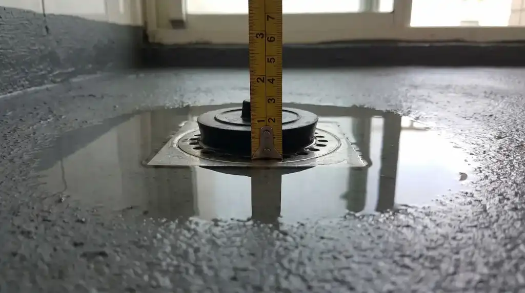 浴室防水層完成後,將排水孔封死並蓄水3至5公分進行48小時測試。