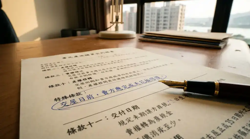 買賣契約加註貸款成數不足解約條款，以防禦銀行鑑價落差風險。