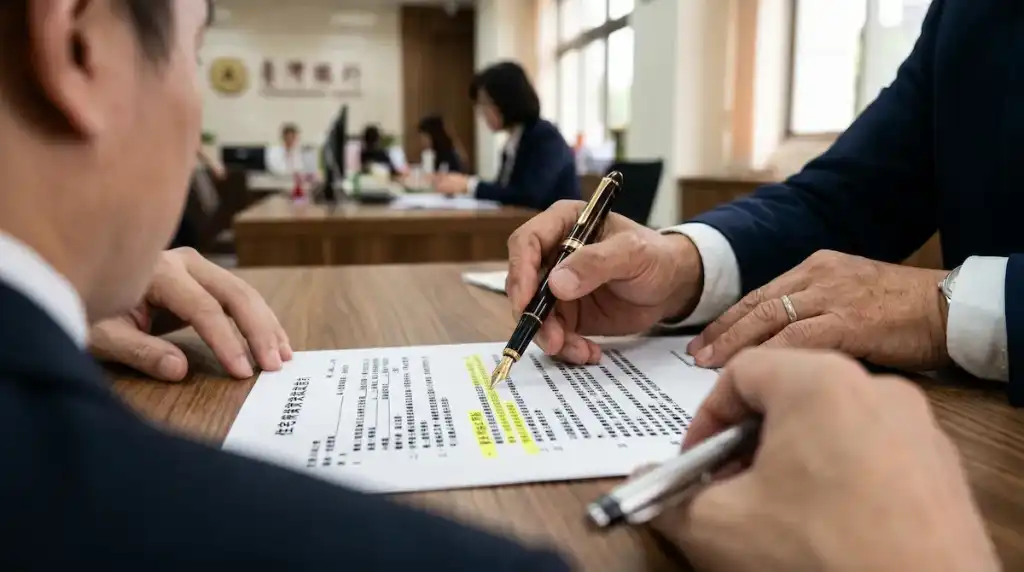 銀行專員向申辦人解說理財型房貸的資金用途管制條款,提醒切勿違規投入再次購屋。