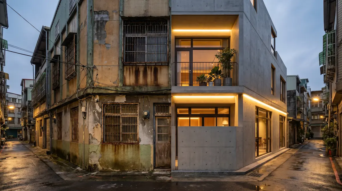 台灣40年老屋面臨外牆拉皮修繕與打掉重建的真實街景對比。