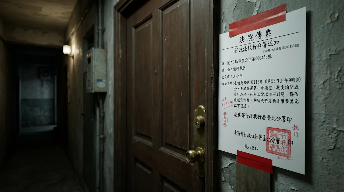 台灣公寓門口貼著存證信函與法律文書的實境畫面。