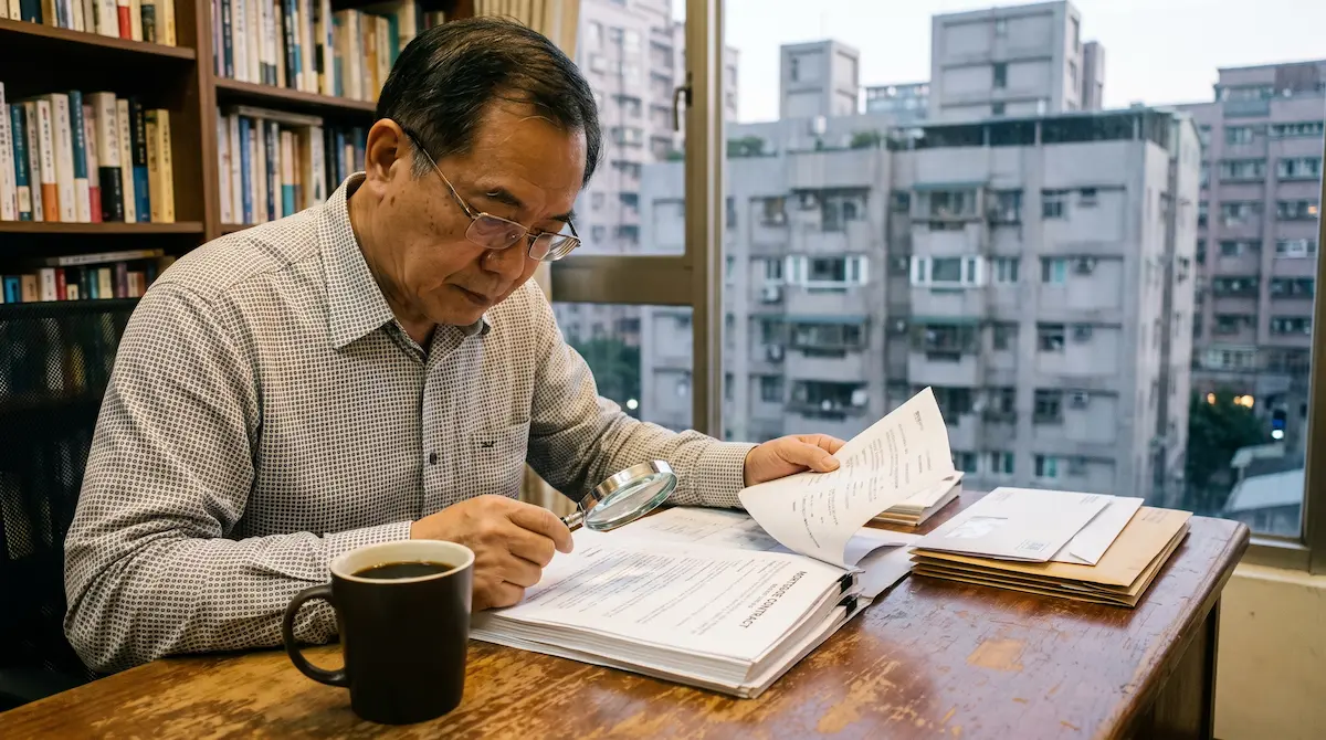 台灣屋主正在審視理財型房貸與跨行轉貸的財務合約文件。
